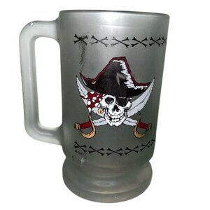 Disney Pirates Of The Caribbean Frosted Glass Mug 16 Oz Skull & Crossbones